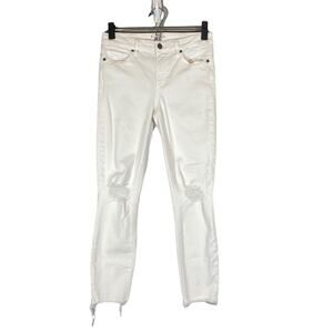 Paige White Verdugo Crop Cotton Blend Distressed Raw Hem Denim Jeans Women Sz 27